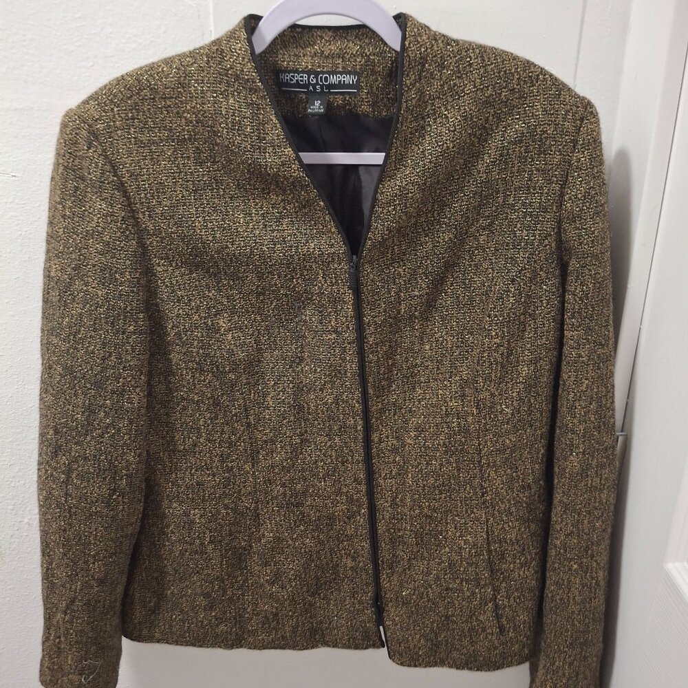 Kasper & Company Womens Tweed Jacket Size 12 Zip Closure Made In Philippines